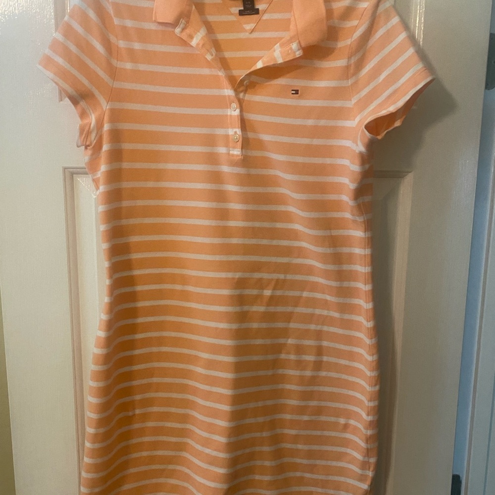 Tommy Hilfiger Peach and White Polo Fitted Dress